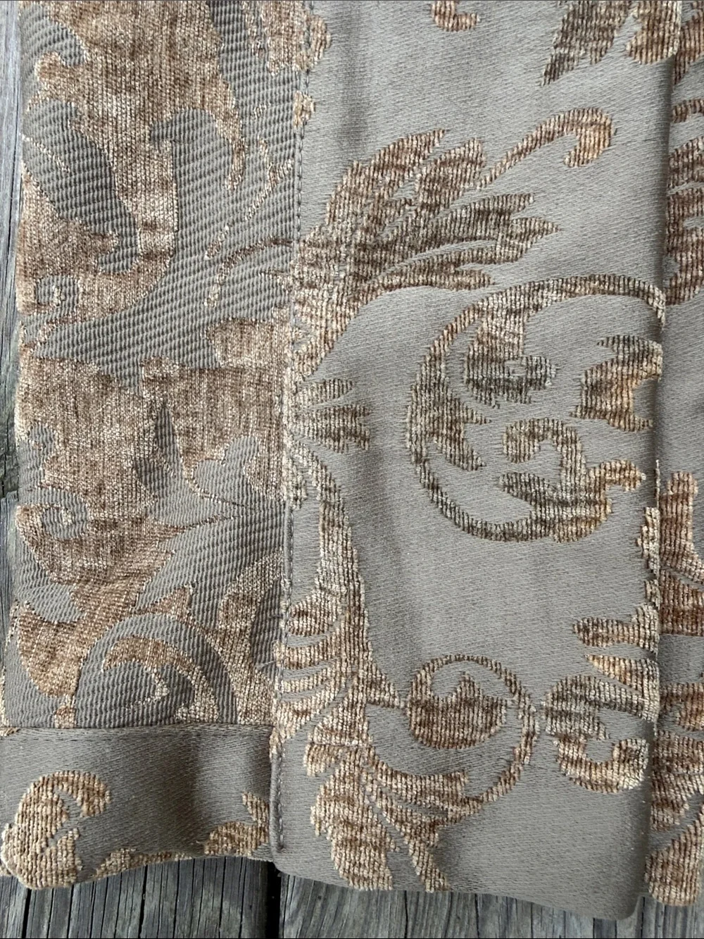 Neutral Scroll Jacquard Curtain Panel in Taupe and Champagne 2 panels included